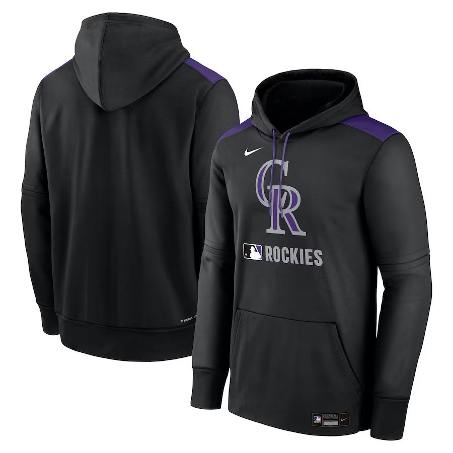 Men 2025 MLB Colorado Rockies Black Nike hoodie style 1